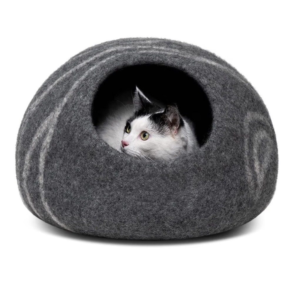 Cat Cave Premium Felt Cat Bed for Indoor Cats, Handmade 100% Merino Wool, Med.